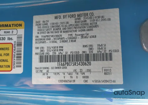 2024 Ford Mustang Gt Fastback из США, поврежденный, VIN 1FA6P8CF5R5430620